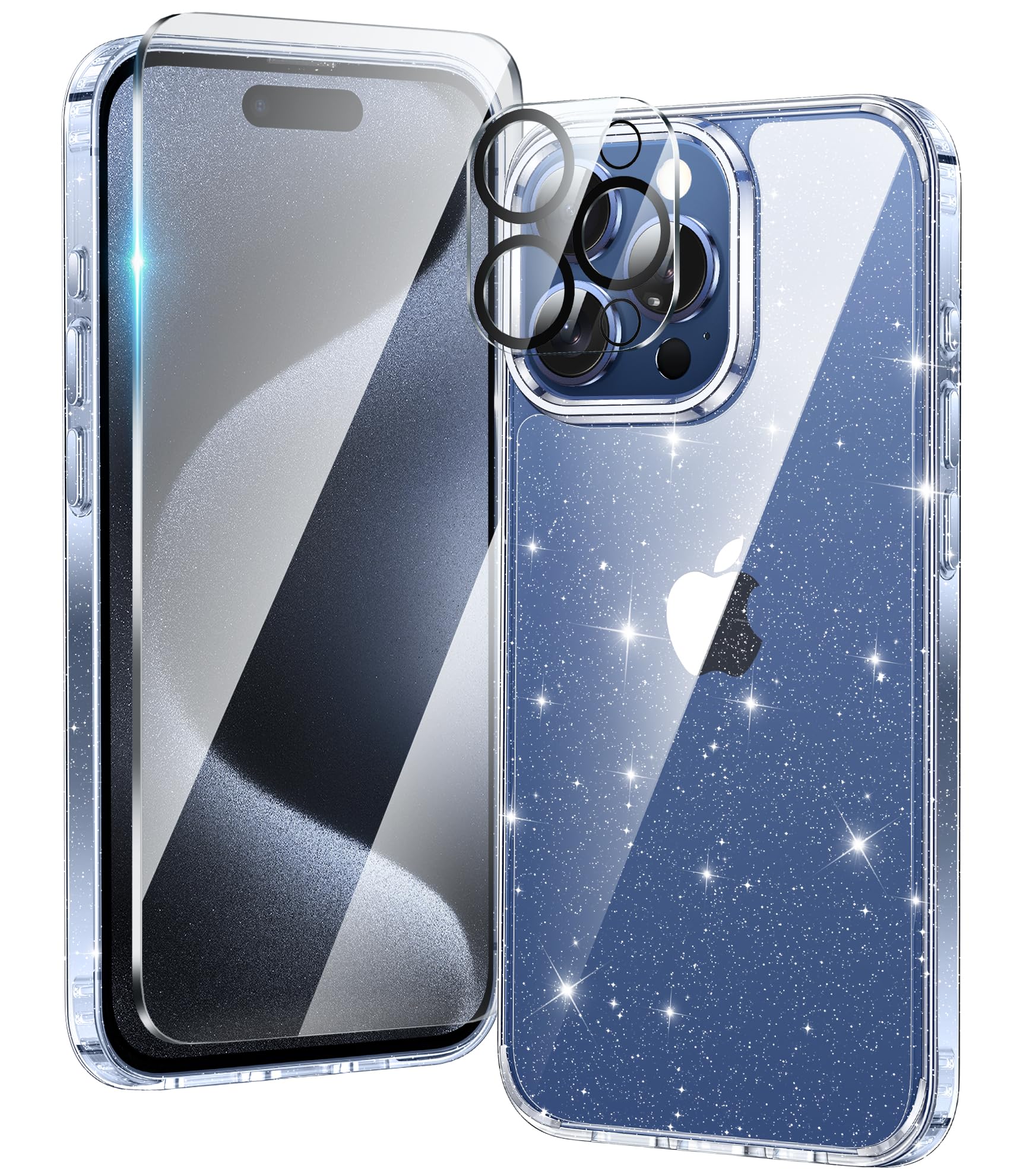 FNTCASE for iPhone 15 Pro Case: Anti-Yellowing Slim Clear Phone Case | Military Grade Protection & Shockproof Drop Protective Thin Transparent Cover(Glitter)