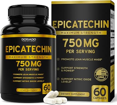 Epicatechin Extract 750mg Per Serving - 60 Capsules - Supports Lean Muscle, Nitric Oxide, Myostatin Inhibitor, Stamina, Endurance, Pump & Gains - Non-GMO & Vegan Supplement - 60 Count