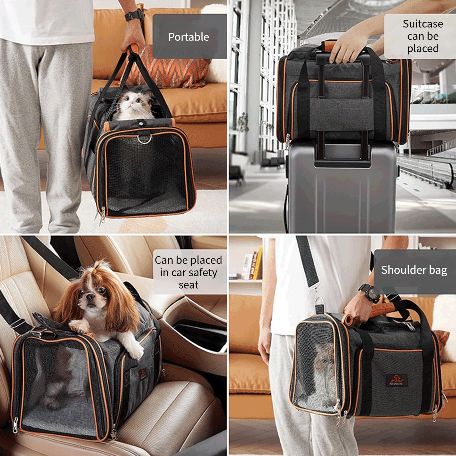Grande borsa espandibile, per gatti, per passeggiate con animali domestici, viaggi all'aperto, visite turistiche, design da viaggio, trasportini traspiranti per animali domestici