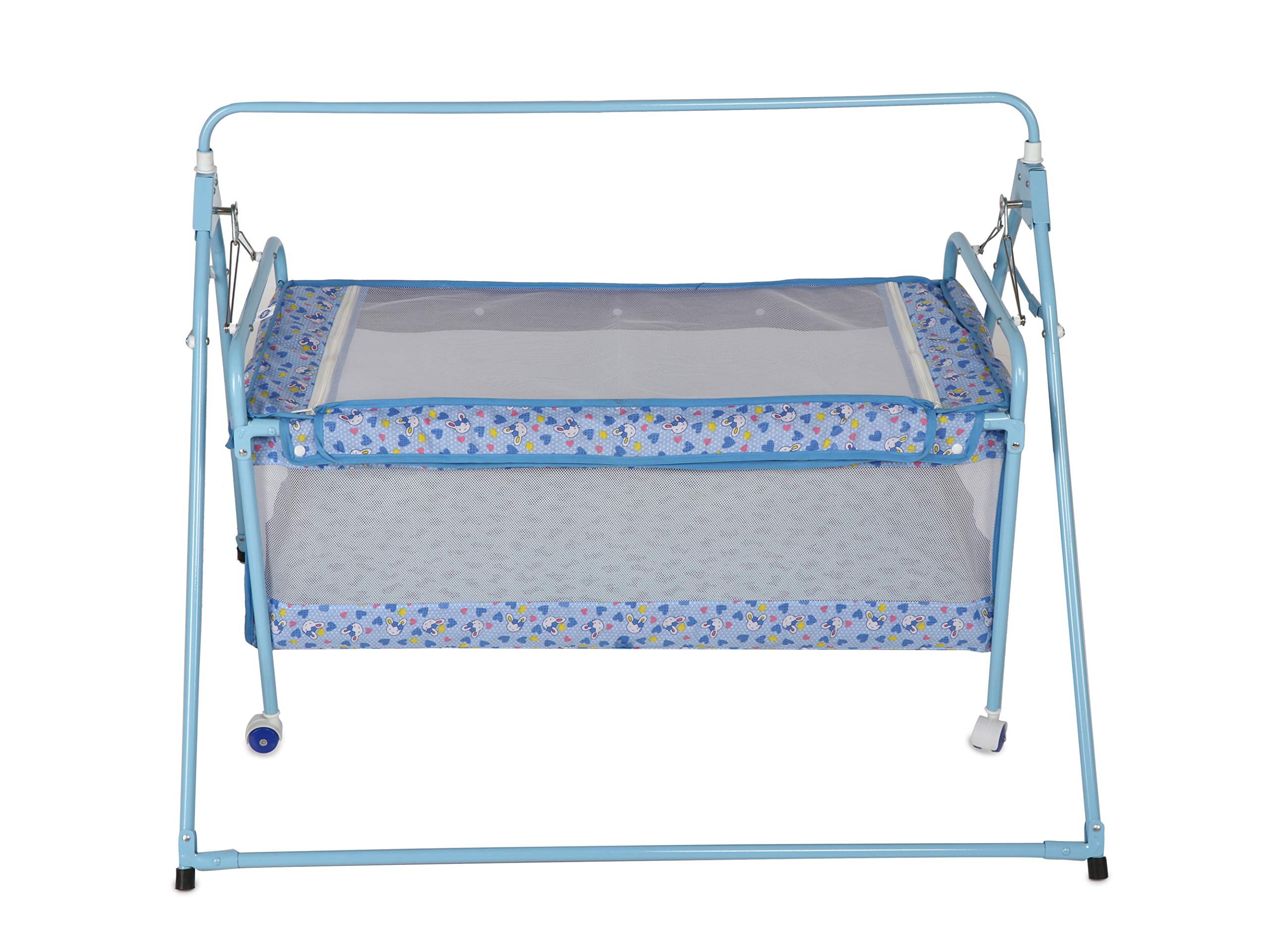 Natraj Sleepwell Baby Cradle, Swing, Ghodiya, Palna, Jhula, Totil - Sturdy Frame, Hammock Style, Compact Folding, Breathable Net Cover, Anti-Skid Pad, 0 to 12 Months - CC31-STD (L Blue)