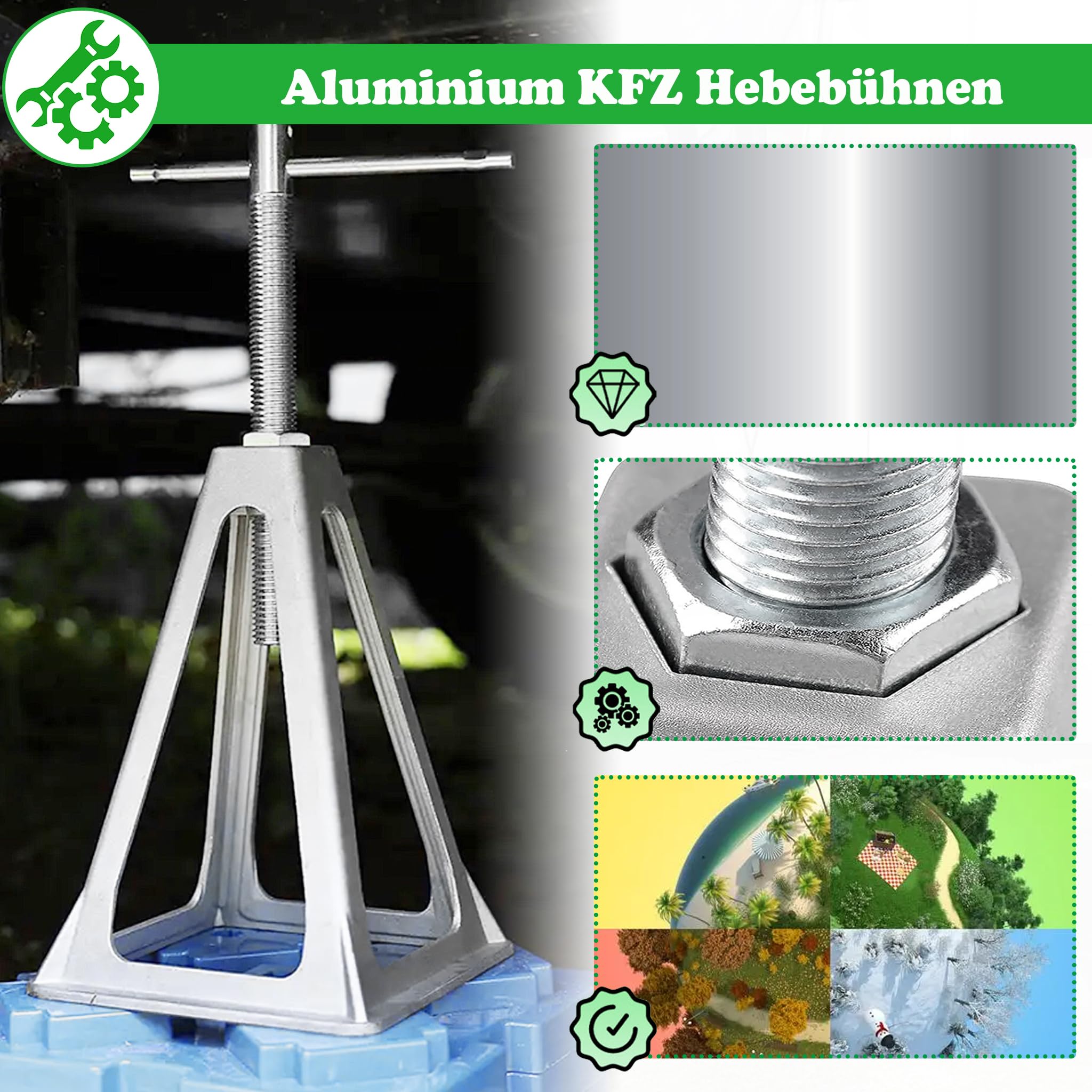 SUBTLETY Aluminium Stützböcke Set Manuelles Auto Tretlager 28-43cm Höhenverstellbar Unterstellböcke Alu Hebebühnen mit Griff Wohnmobil Ständer Belast bis 1T Wohnwagen für KFZ Anhängern (4 Stück)