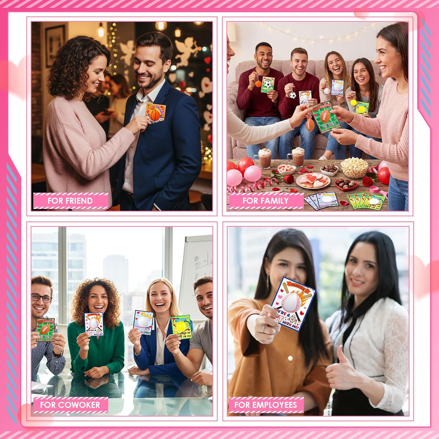 Huquary 24 Pack Sport Valentines Gifts for Class Sport Valentines Card with Stress Ball Keychains Classroom School Valentine Party Favors Valentine Exchange Cards Goodie Bag Stuffers