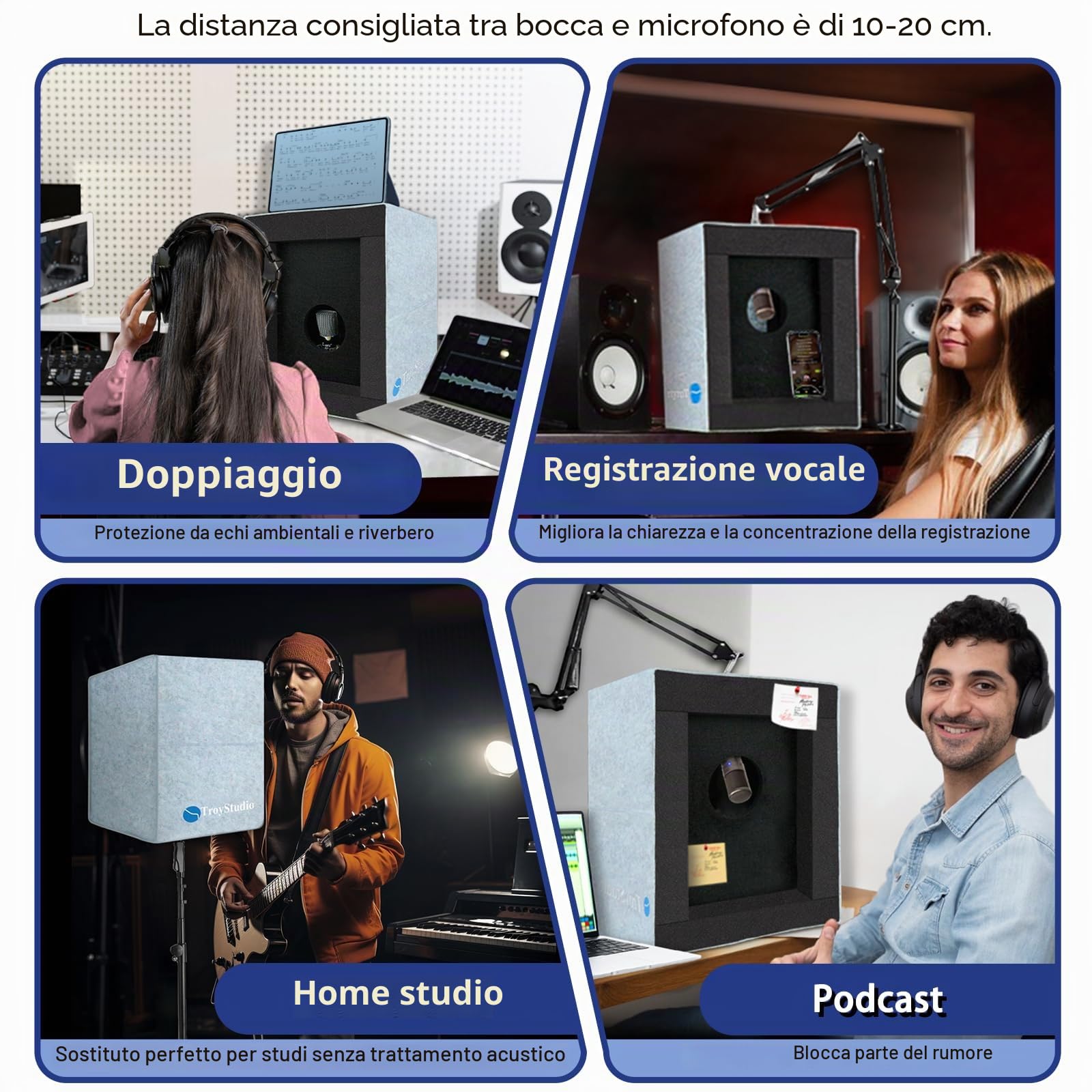 BXI Cabina vocale chiusa, scatola isolante per microfono portatile, filtro riflettente pieghevole con schiuma acustica e pannelli, registrazione audio box attrezzatura per studio domestico per podcast