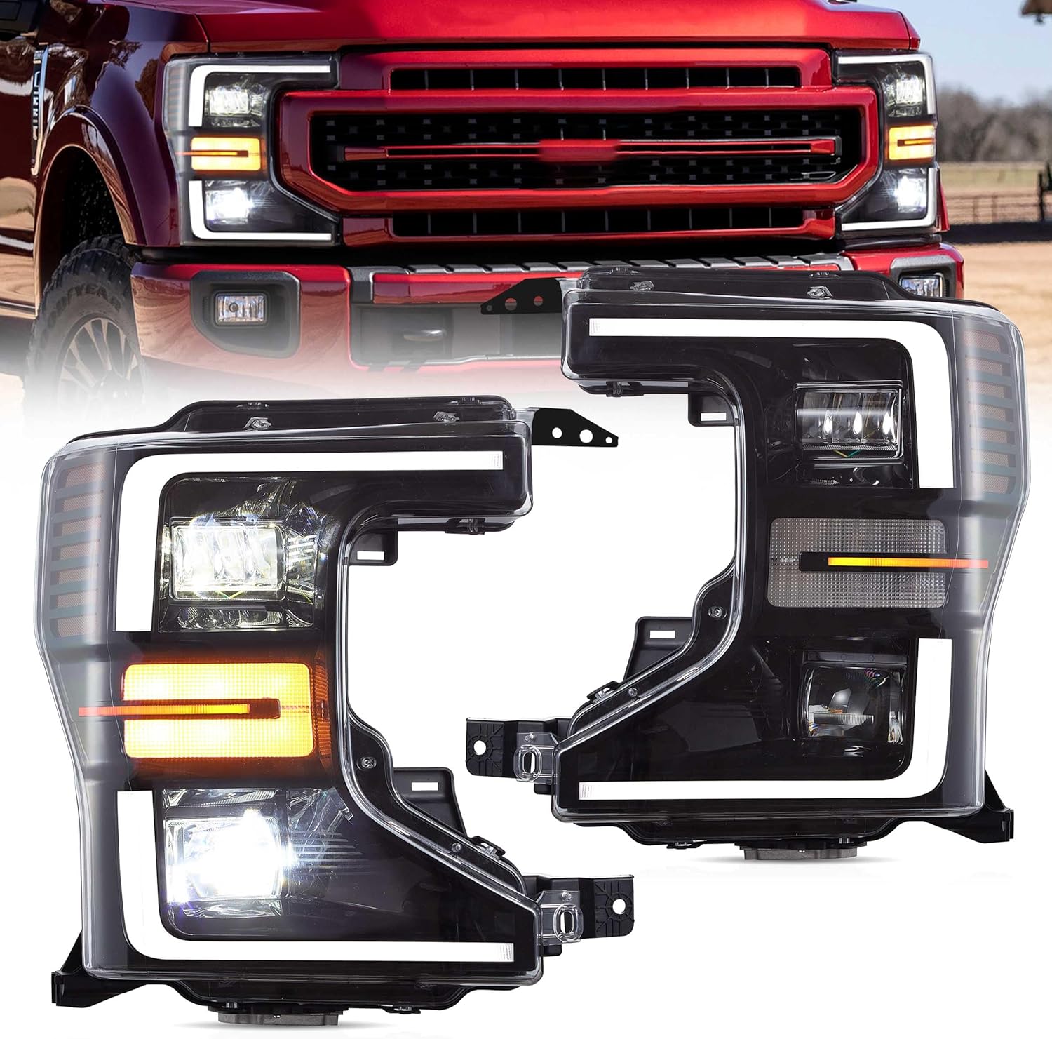 VLAND Headlight Assembly Fit for 2020-2022 Ford F250 F350 F450 Superduty, Projector