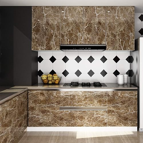 Miniatura 7 de YENHOME Papel de contacto de mármol marrón impermeable de 30 x 118 pulgadas, papel de contacto de mármol marrón para encimeras de vinilo para