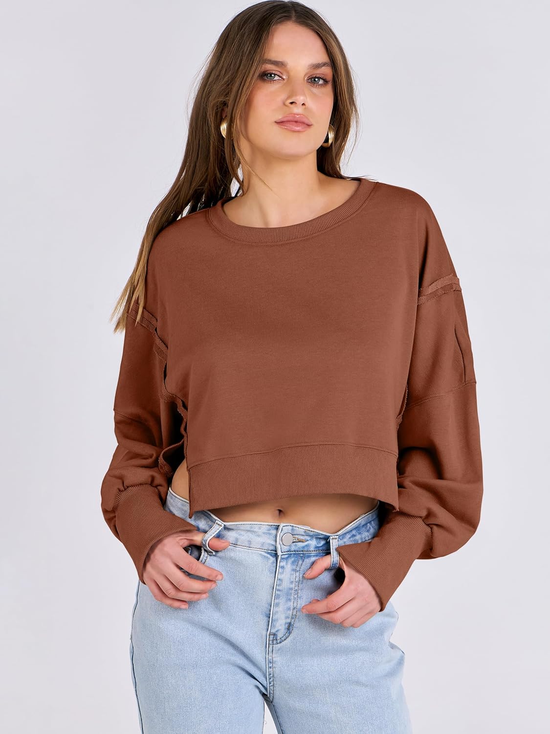 ANRABESS Womens Cropped Sweatshirts Oversized Crewneck Long Sleeve Tops 2026 Spring Winter Loose Pullover Teen Girls Clothes - Image 5