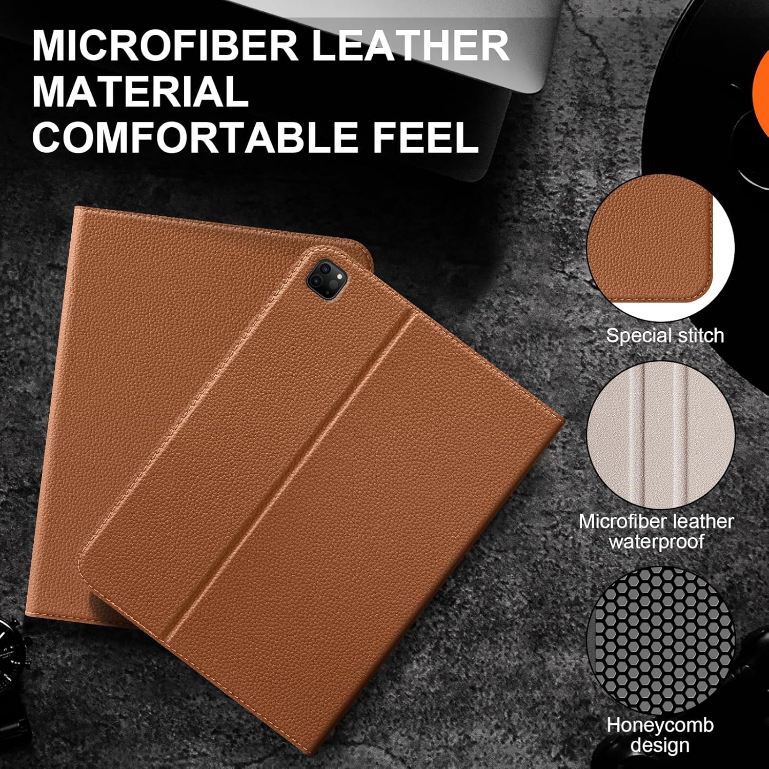 for iPad Pro 12.9 6th /5th /4th /3rd Generation Case 2022/2021/2020/2018, Premium Leather Folio Stand Cover with Built-in Apple Pencil Holder -Auto Wake/Sleep and Multi Viewing Angles,Brown