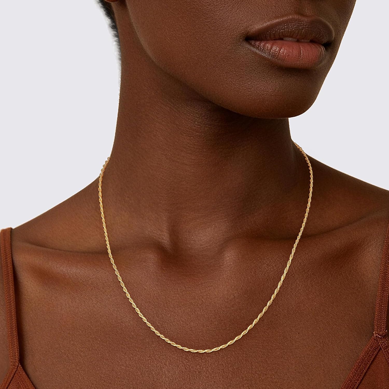 1.5mm 2mm Rope Chain 925 Sterling Silver Chain Necklace for Women, 14K Gold Plated Chains for Women Sturdy Durable Women's Chains Necklace, 16 18 20 22 24 26 Inches