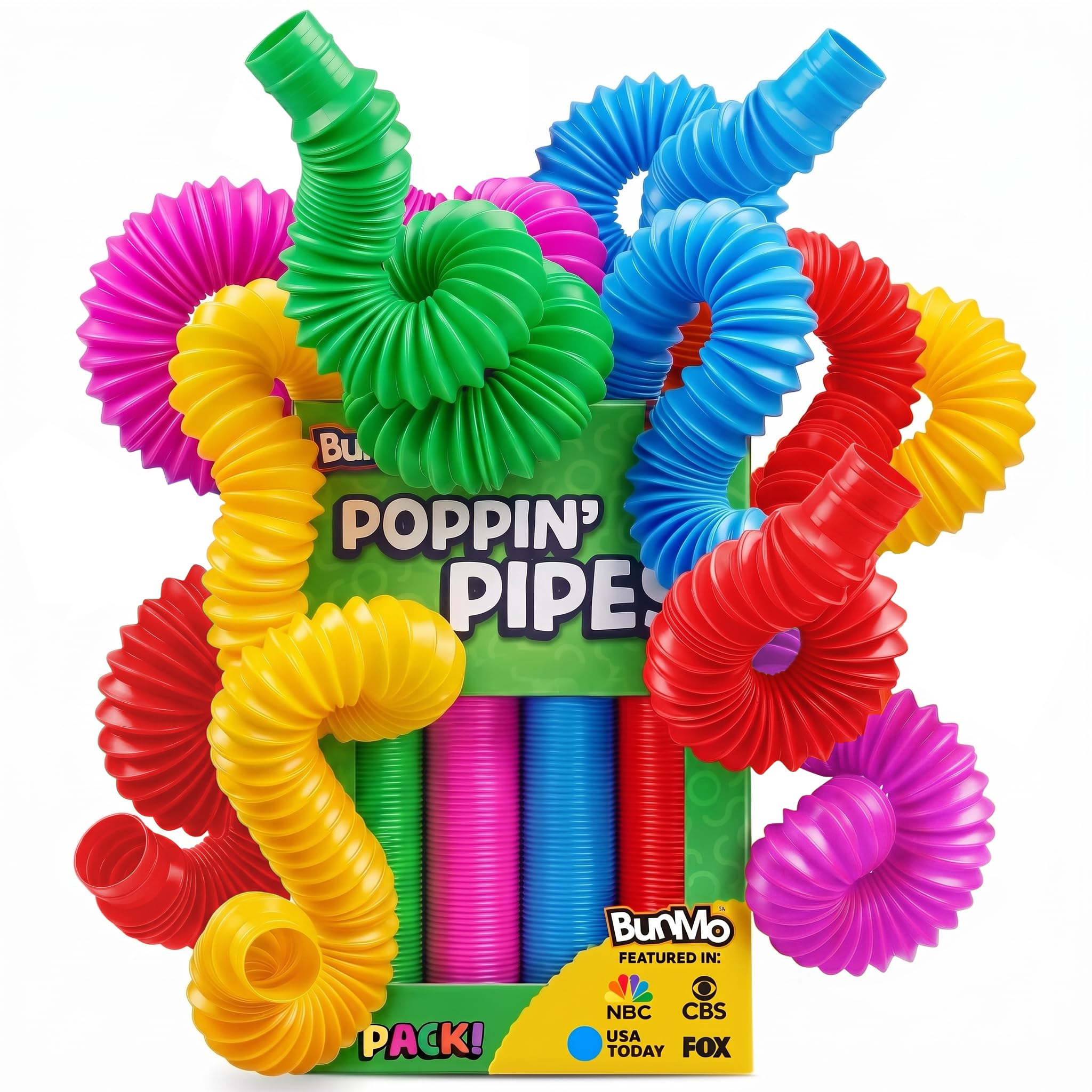 BUNMO Pop Tubes - Sensory Toys - Fidget Toys - Imaginative Play & Stimulating Creative Learning - Hours of Fun for Kids - Tons of Ways to Play - Non-Mouthable Toy 3+ - 8 Pack Large