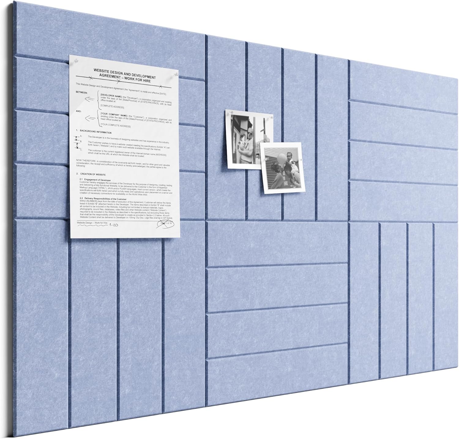 Bumusty Large Cork Board Alternative-36 x 24" Felt Bulletin Board Tiles, with 30 Pushpins, 40 Adhesive Tabs, Bold-Stripe 6-Pack, Cork Boards for Office Push Pin Board-Soft Periwinkle