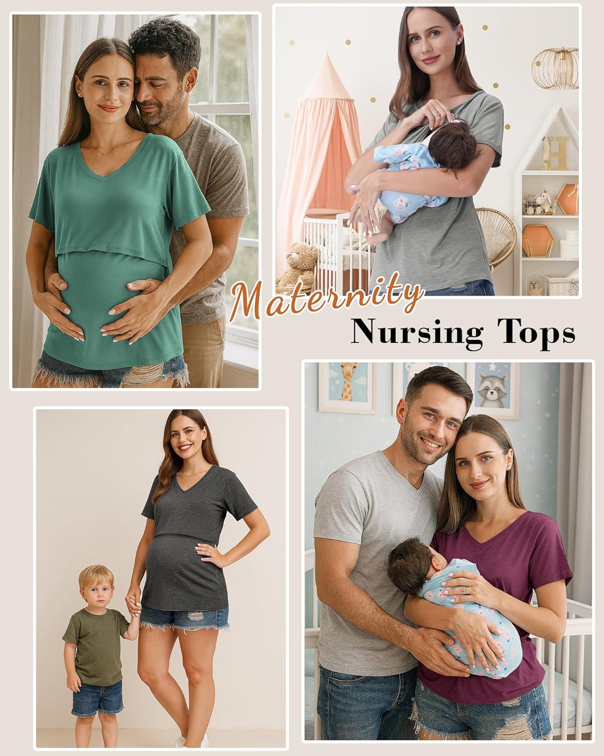 Rnxrbb 4 Pack Nursing Tops for Breastfeeding Summer Short Sleeve T Shirts V Neck Postpartum Clothes - Image 4