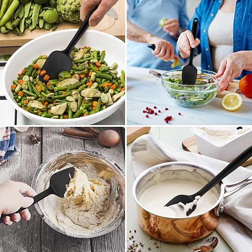 Miniatura 3 de Armrouns Cuchara de espátula de silicona, cuchara de goma resistente al calor de 11.2 pulgadas, espátula antiadherente negra con raspadores