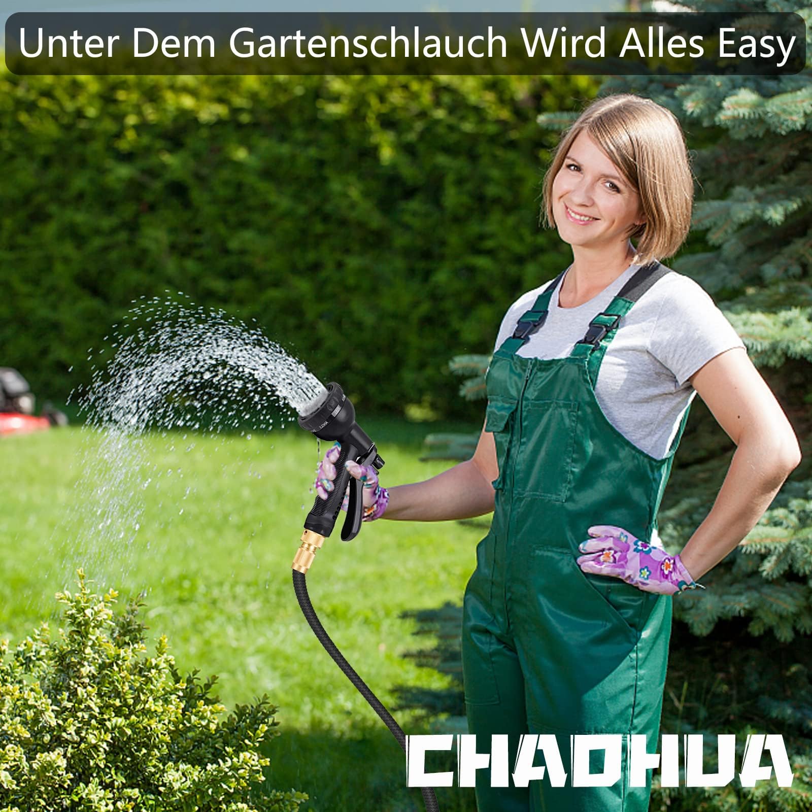 15M/50FT Flexibler Gartenschlauch, Wasserschlauch Dehnbar mit 8 Modi Wassersprühpistole, Adapter für 1/2' 3/4' Zoll und Wandhalterung, Schlauch Flexibel Bewässerung für den Außenbereich
