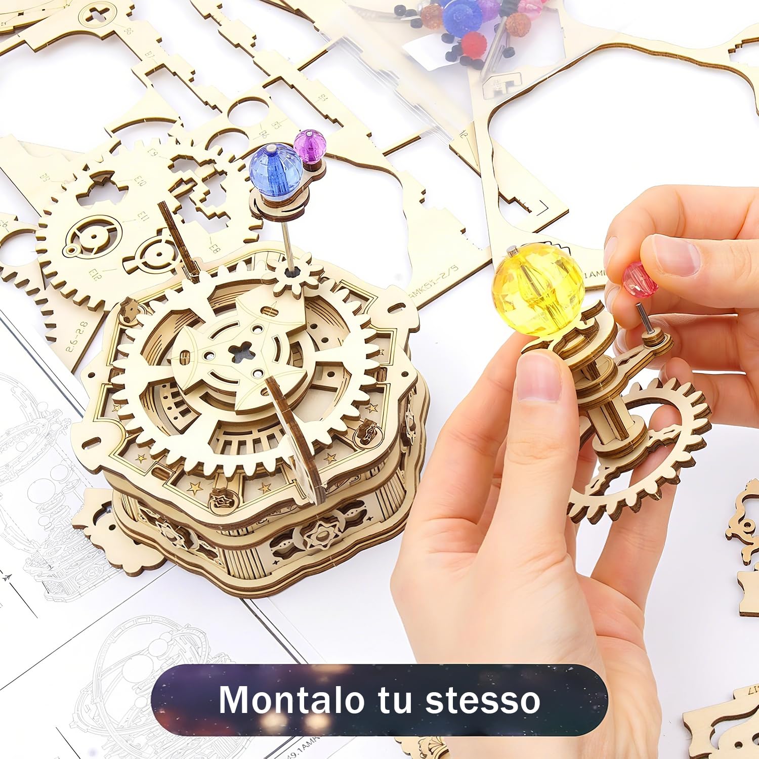 ROKR Kit Modellino in Legno 3D per Adulti Modellismo da Costruire Meccanico Musica Scatola-Starry Night