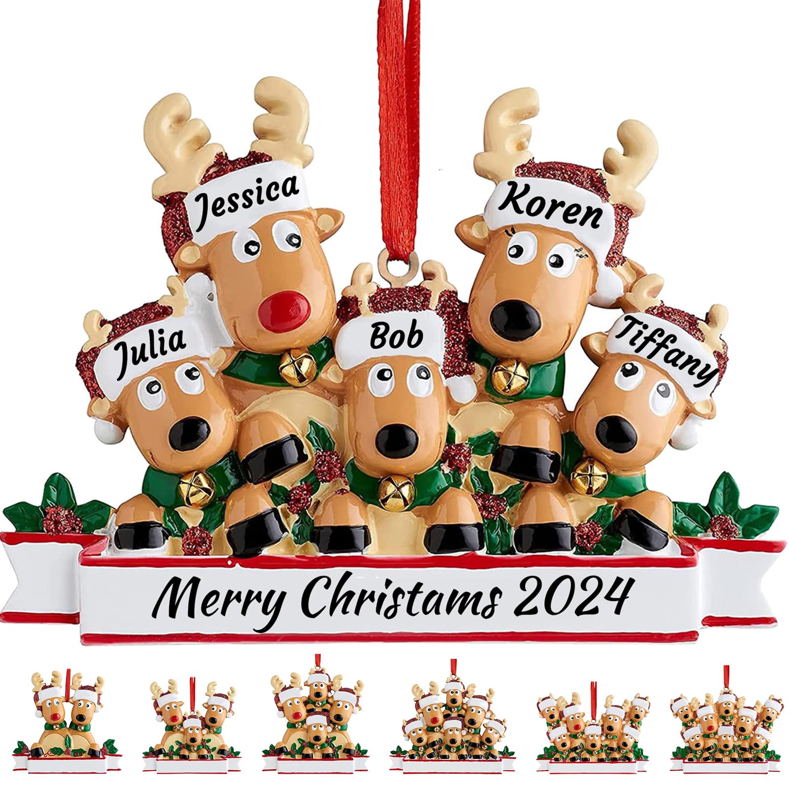Personalizadas Navidad Ornamentos Ciervo Personalizado Familia Ornamento de 2,3,4,5,6,7,8 Nombre Lindo Reno de Personalizado Adornos Navidad Santa 2024 Decoración de Navidad 5 Nombres