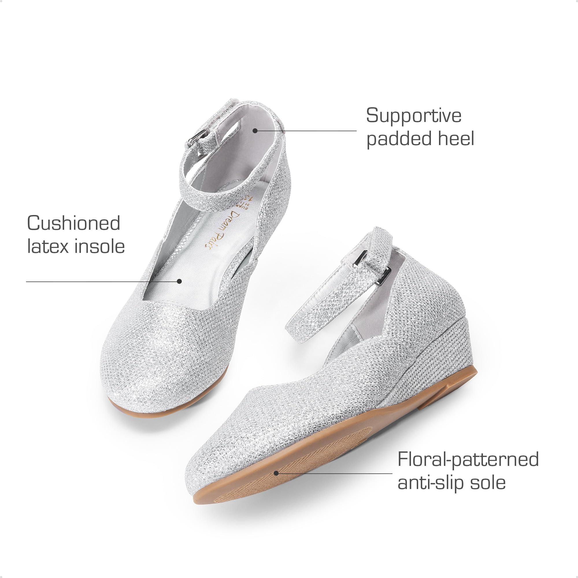 DREAM PAIRS Zapatos de Vestir para Niñas con Tacones Bajos de Cuña y Correa al Tobillo para Bodas y Fiestas de Flores para Niños Pequeños y Grandes
