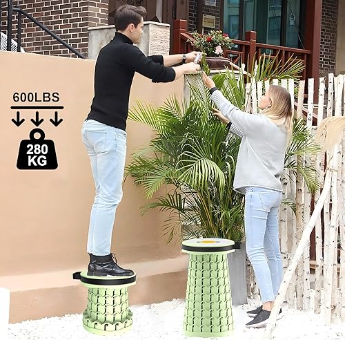 Miniatura 3 de ALEVMOOM Taburete plegable telescópico mejorado con cojín, taburete plegable con impresión, asiento plegable retráctil portátil, carga máxima de 600