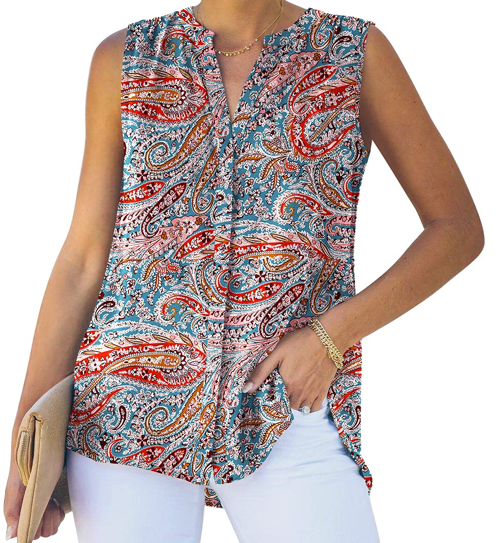 Women's Casual Sleeveless V Neck Tops Loose Blouse Tops Tee T-Shirt