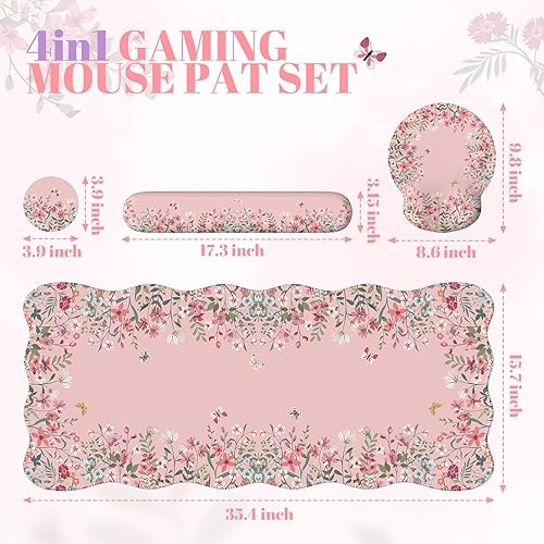 Miniatura 5 de iCasso Juego de alfombrillas de escritorio, alfombrilla grande para mouse con reposamuñecas, soporte ergonómico para teclado para mujeres, tapete de