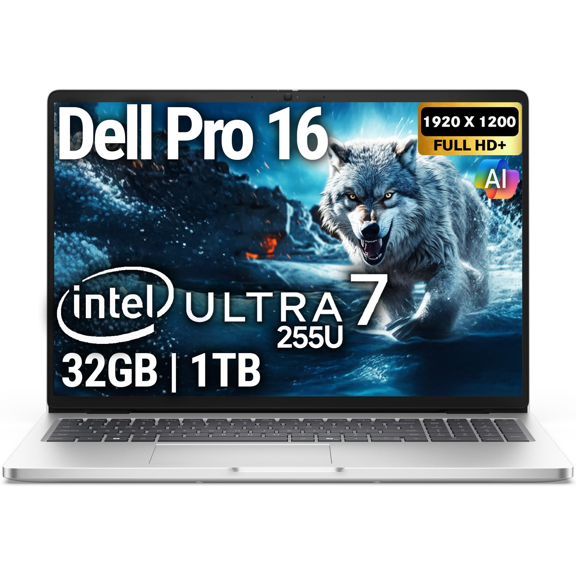 Dell Pro 16 (Replaces Latitude 3550) 16” WUXGA Display Business AI Laptop, Intel Ultra 7 255U, 32GB DDR5 RAM, 1TB SSD PCIe, WiFi 6E + BT, RJ-45,