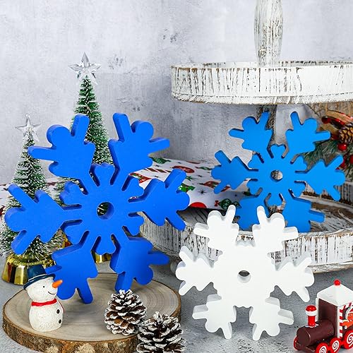 Miniatura 3 de Whaline Letrero de madera con forma de copo de nieve de invierno, 3 piezas, tamaño surtido, con forma de copo de nieve, centro de mesa de madera