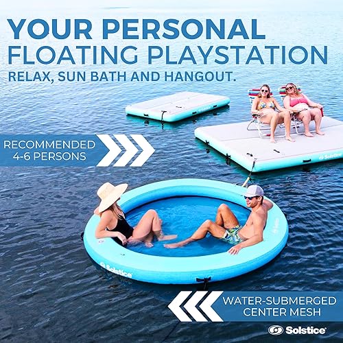 Miniatura 23 de SOLSTICE Circular Mesh Hangout Ring Inflatable Dock, Floating Water Raft Platform Malla (8'6'' hexagonal)