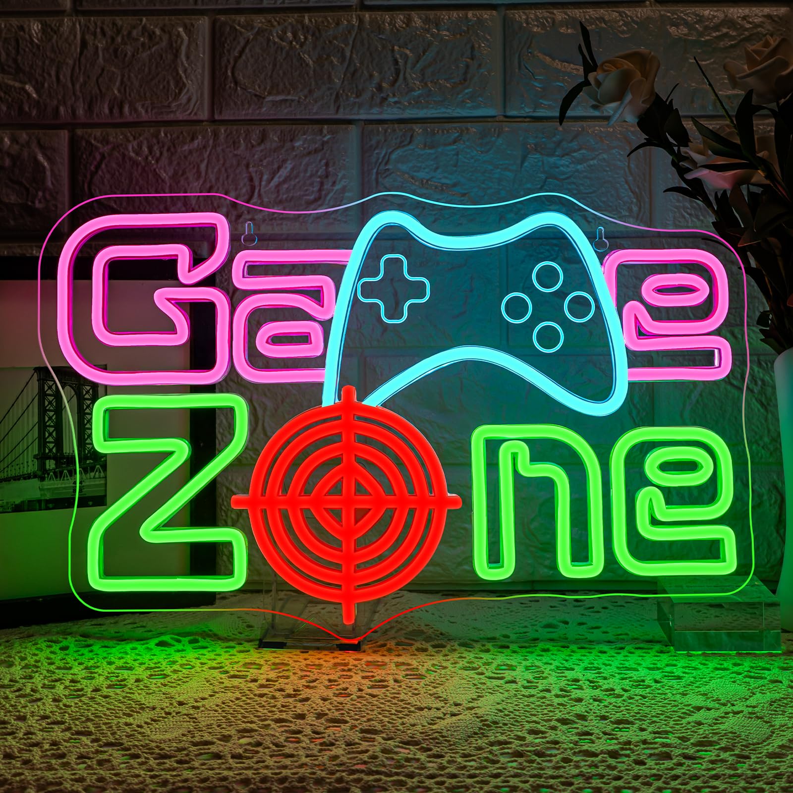 ineonlife Game Zone Neon Led,Radar Gamepad Luces Neon para Decoración de Pared,Letrero Led para Sala de Juegos,Zona de Juegos,Cueva de Hombre,Sala Familiar,Regalo para Niño