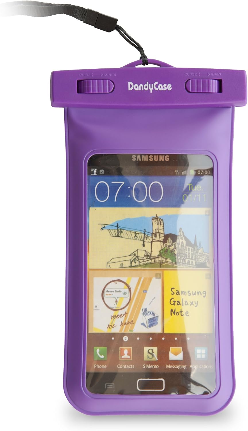 DandyCase Waterproof Case for Apple iPhone 5S / 5 / 5C, Galaxy S4, HTC One, iPod Touch 5 - Also fits other Large Smartphones up to 5.3" Including Galaxy S3, BlackBerry Z10/Q10, HTC One, HTC One X/X+, Droid RAZR/MAXX, Nexus 4, EVO 4G LTE, Droid Incredible, LG Optimus G, Nokia Lumia, Droid DNA, Windows Phone 8X - IPX8 Certified to 100 Feet [Retail Packaging by DandyCase] (Purple)