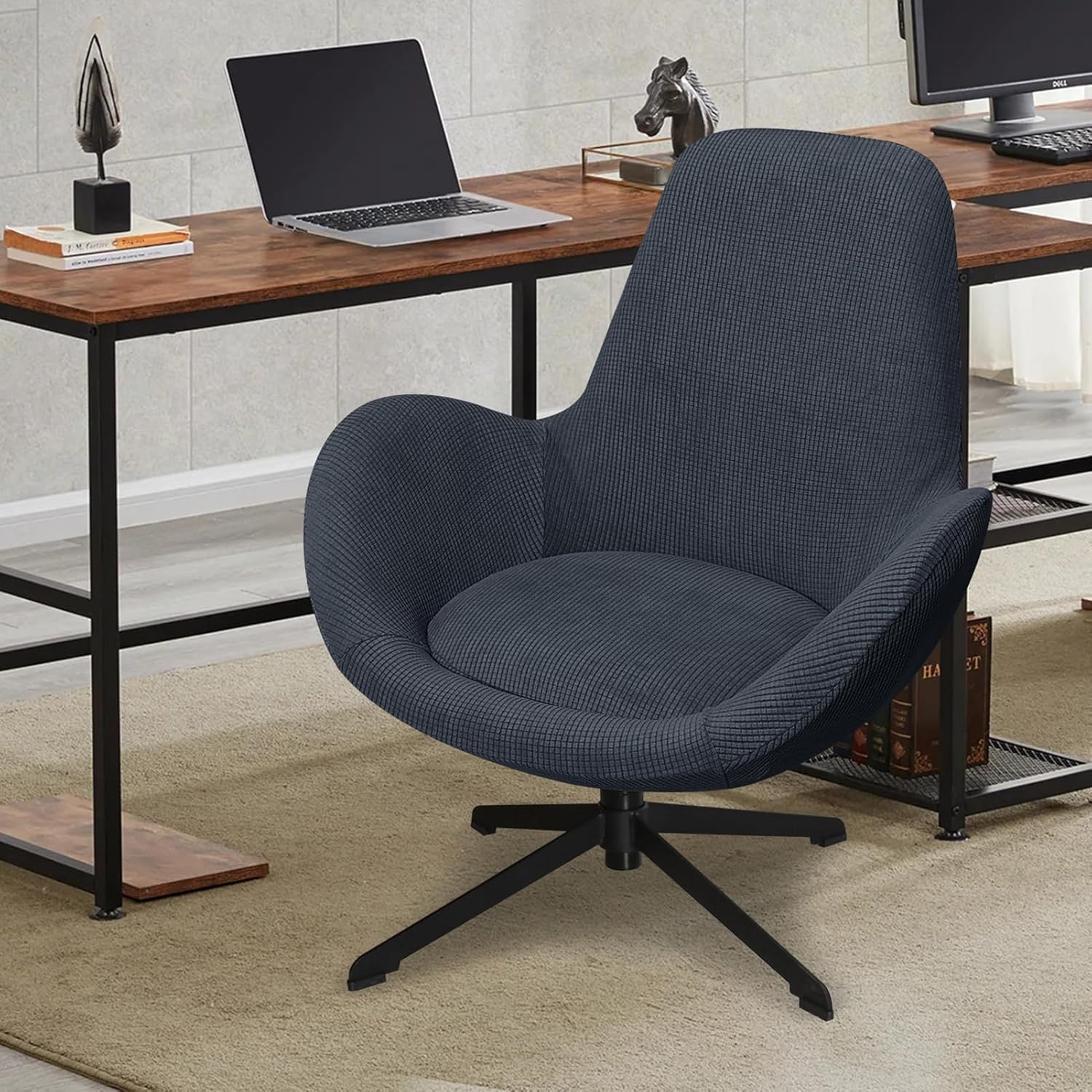 Swivel Armchair Slipcover, Swivel Armchair Office Chair Cover, Curved Back Accent Desk Chair Protector, for Living Room Bedroom Home Office (Dark Gray)