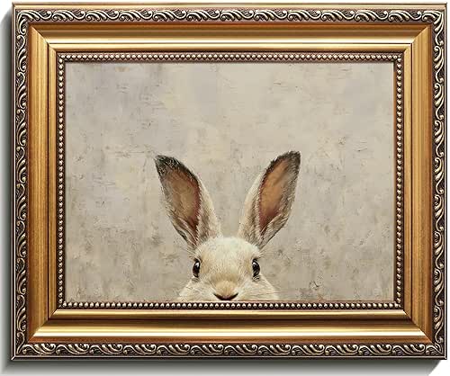 Uniro Vintage Gold Framed Wall Art, Easter Bunny Wall Art