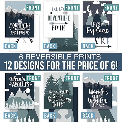 Miniatura 9 de Hadley Designs - 6 impresiones reversibles de decoración de pared de aventura, decoración de guardería, 20 calcomanías mensuales de hitos para bebé,