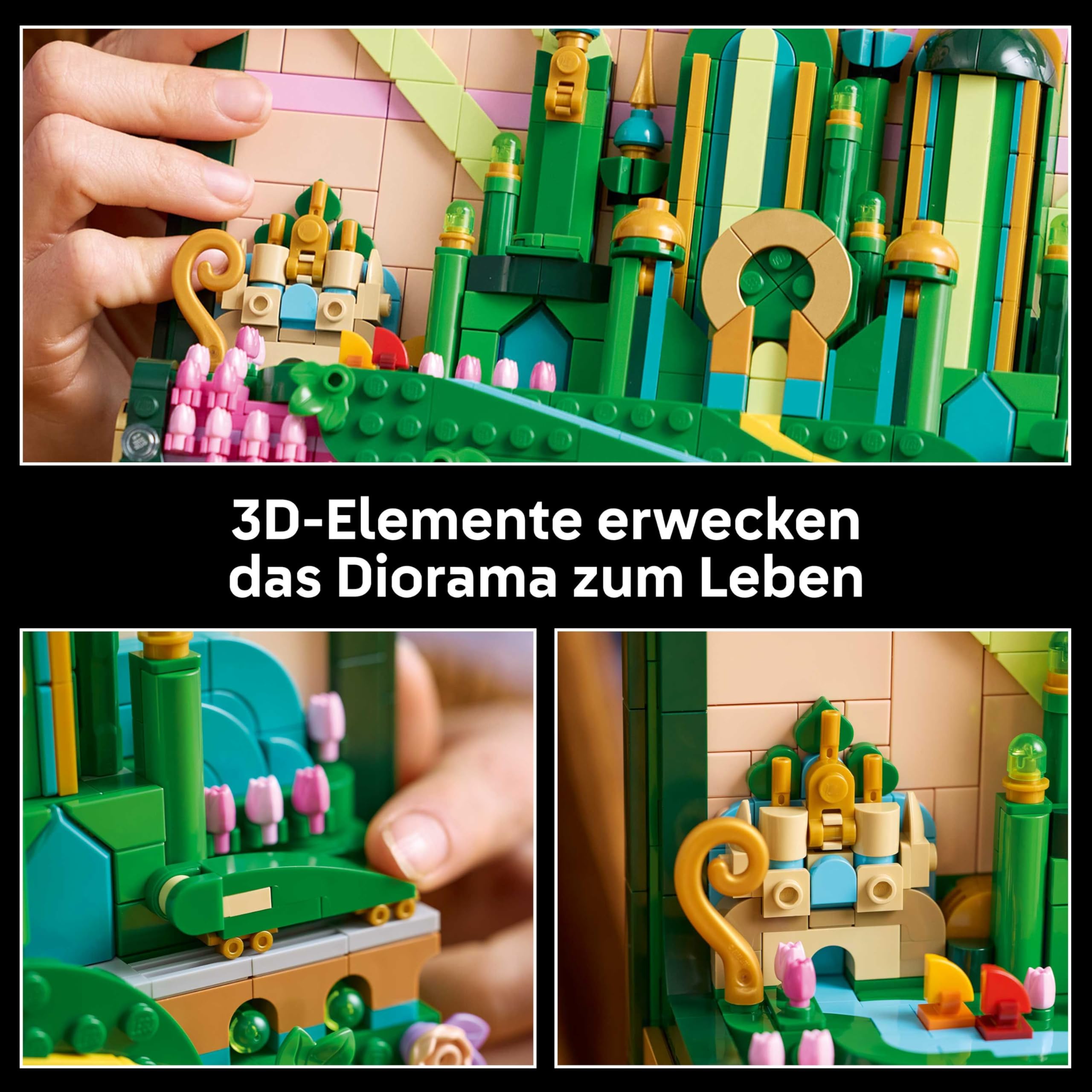 LEGO Wicked Emerald City Wandkunst - 3D Modell für Erwachsene - Modellbau mit 6 Minifiguren inkl. Dorothy sowie Toto Hundefigur - DIY Deko fürs Wohnzimmer - Geschenk für Filmfans - 75685