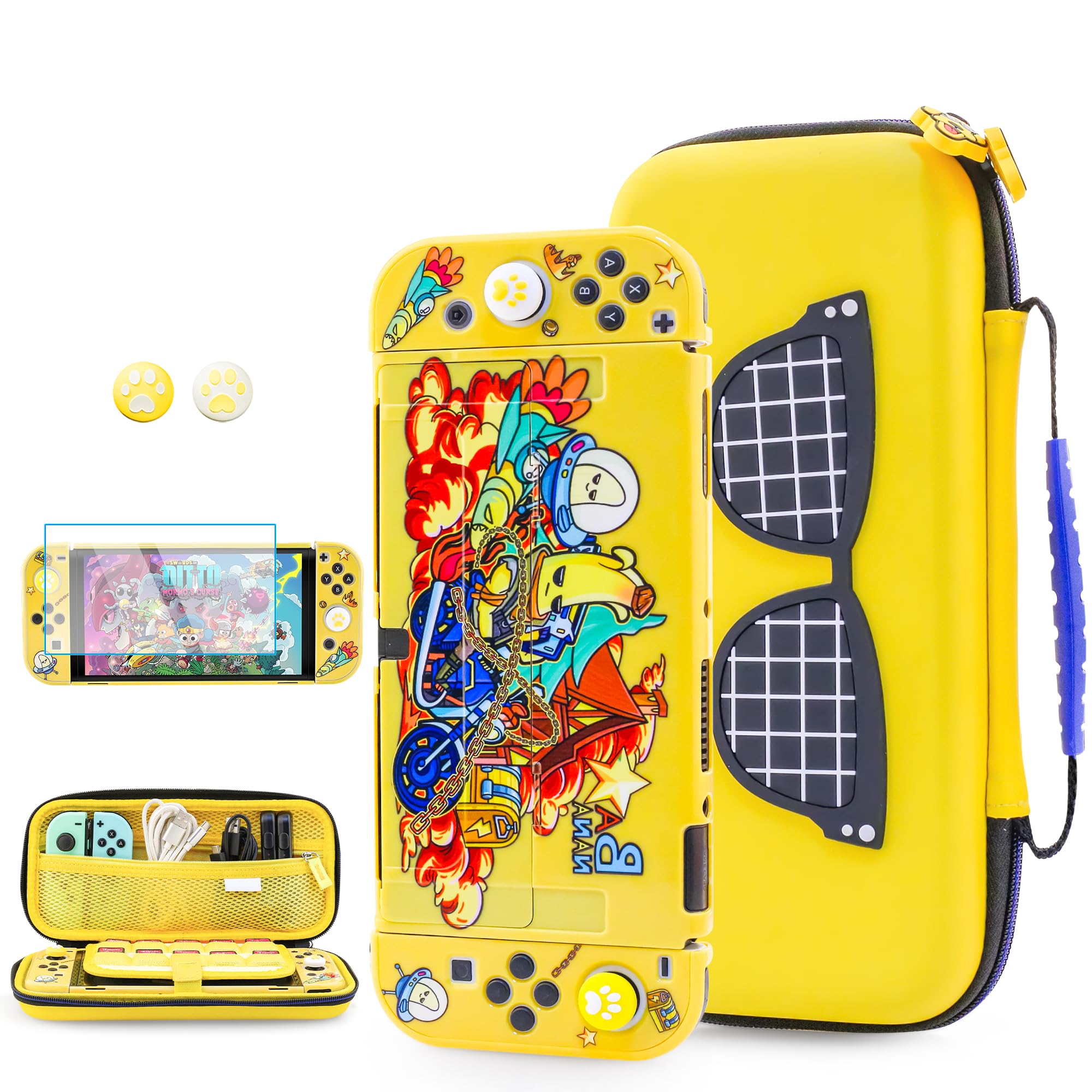 FUNDIARY Yellow Carrying Case Compatible with Nintendo Switch OLED Cool for Fortnite Accessories Bundle with Slim Portable Travel