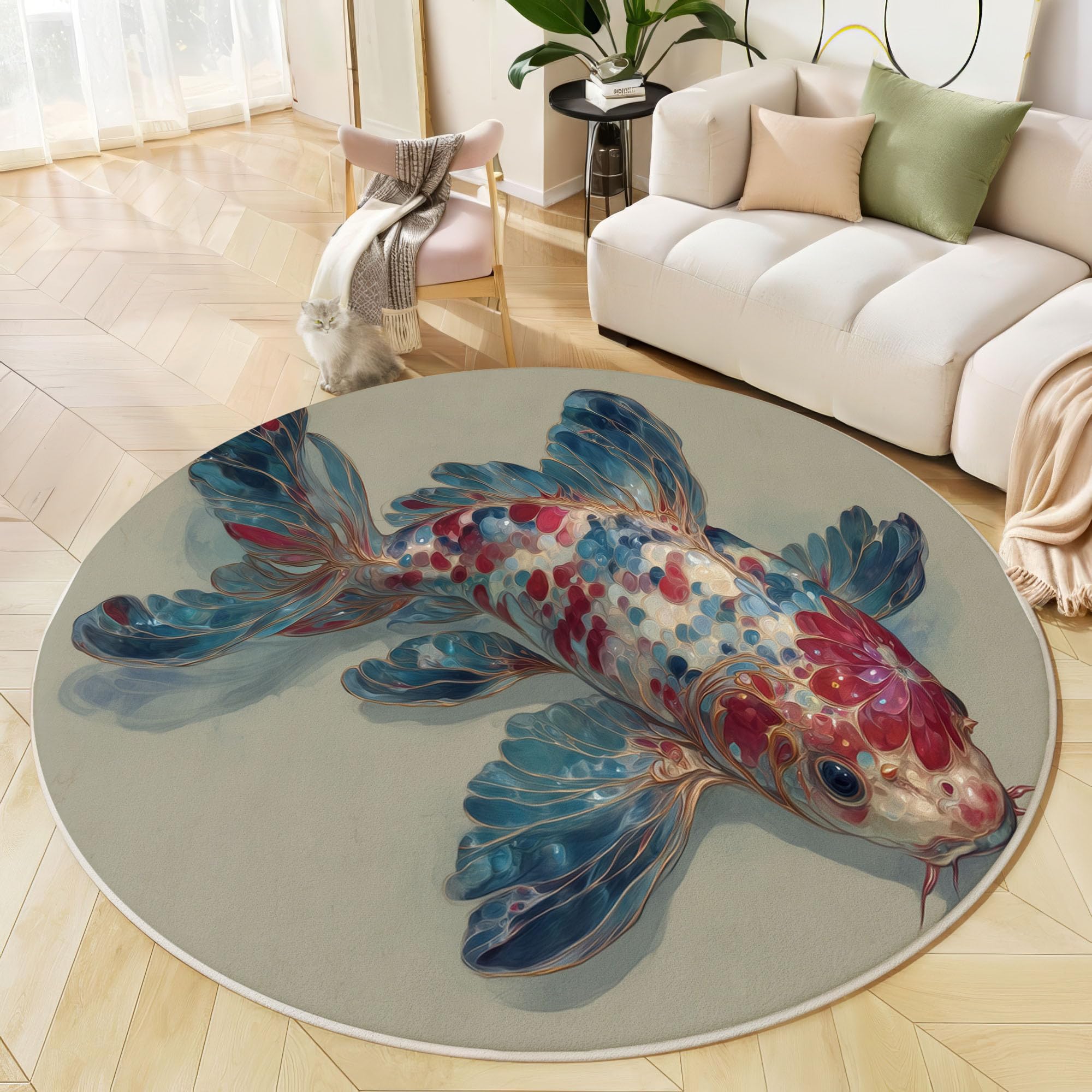 Tapis rond salon koi 3d pour décoration chambre enfant et adulte