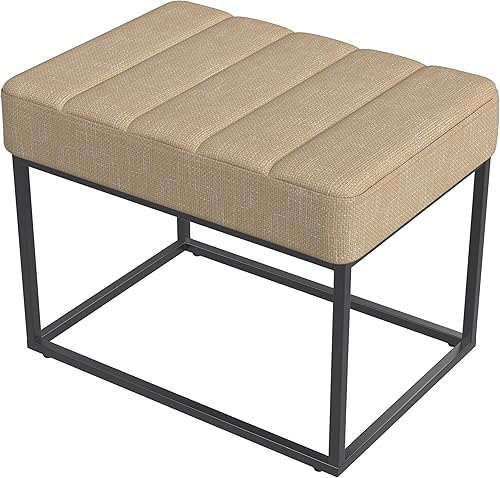 Miniatura 8 de HomePop Theodore - Otomana pequeña copetuda con canal, color marrón claro, textura sólida