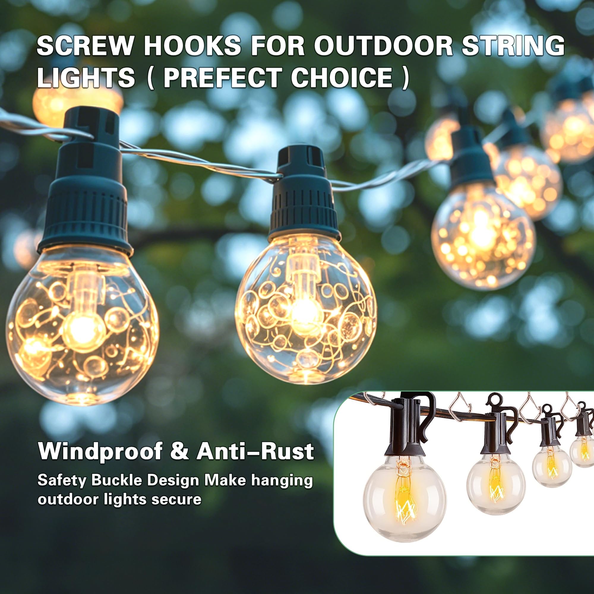 Ticway 50 Pcs Outdoor Hooks for String Lights,Screw Hooks for Hanging Plants,Ceiling Hooks with Safety Buckle,Square Hanger for Wind Chimes,Bird Feeder,Lanterns,Christmas Decorations (Rose Gold) - Image 4