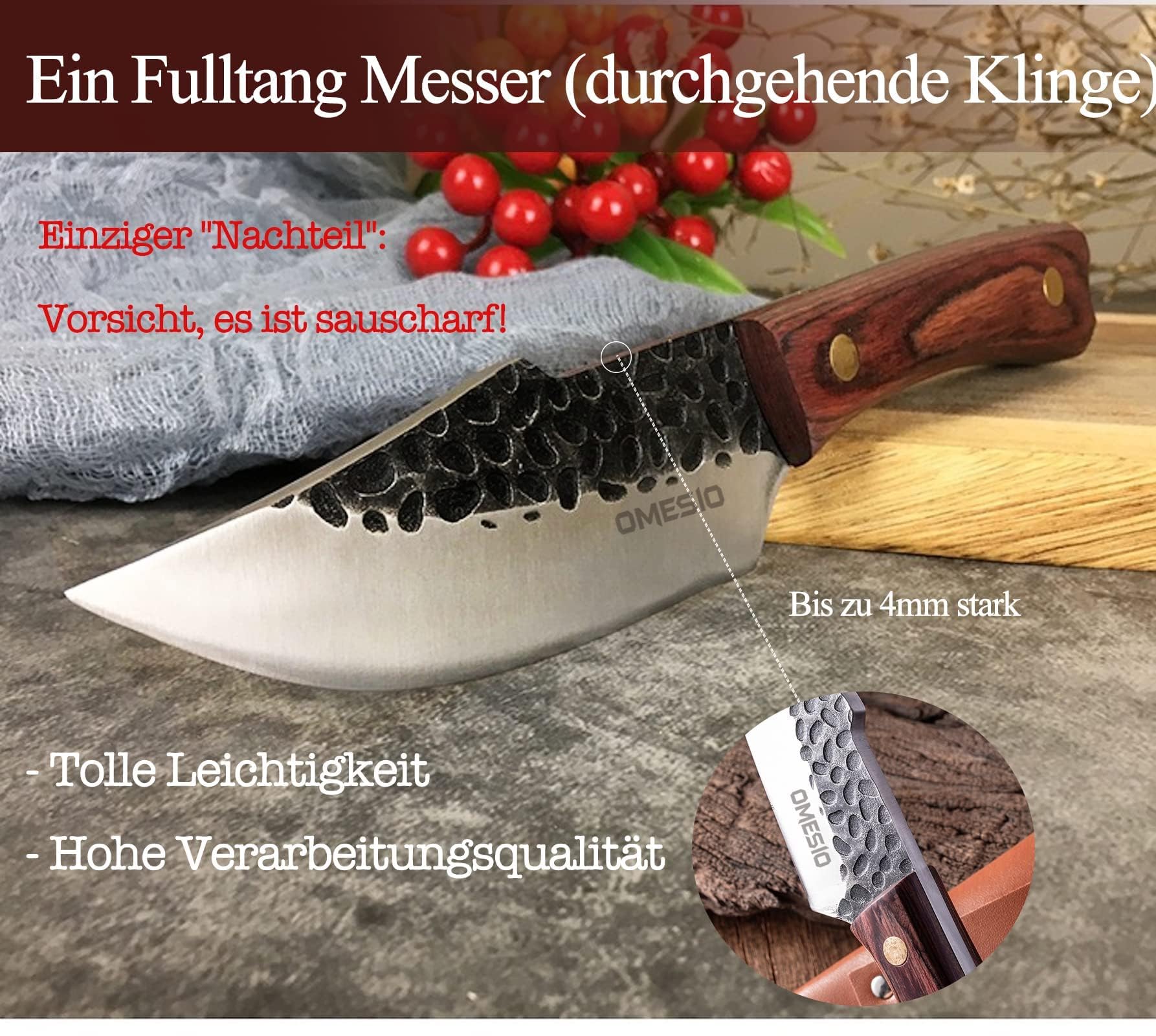 Cuchillo Bushcraft al aire libre, hoja templada, compacto