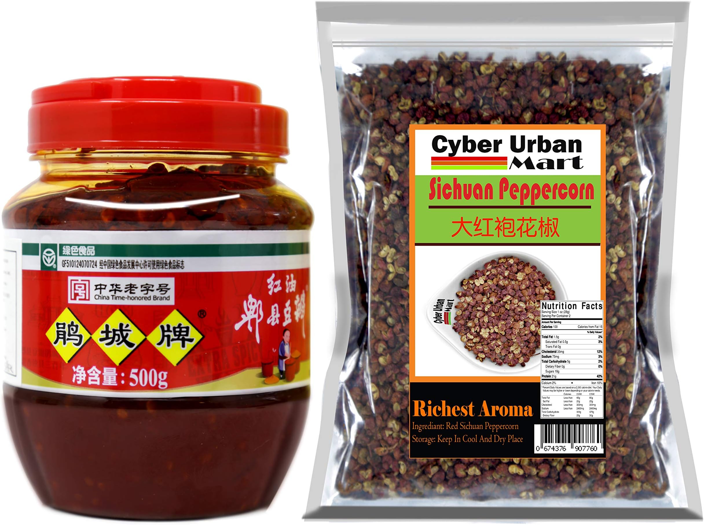 Sichuan Pixian Boad Bean Paste with Red Chili Oil Plus 3.5 Oz Szchuan Peppercorn Sichuan Red Peppercorn,