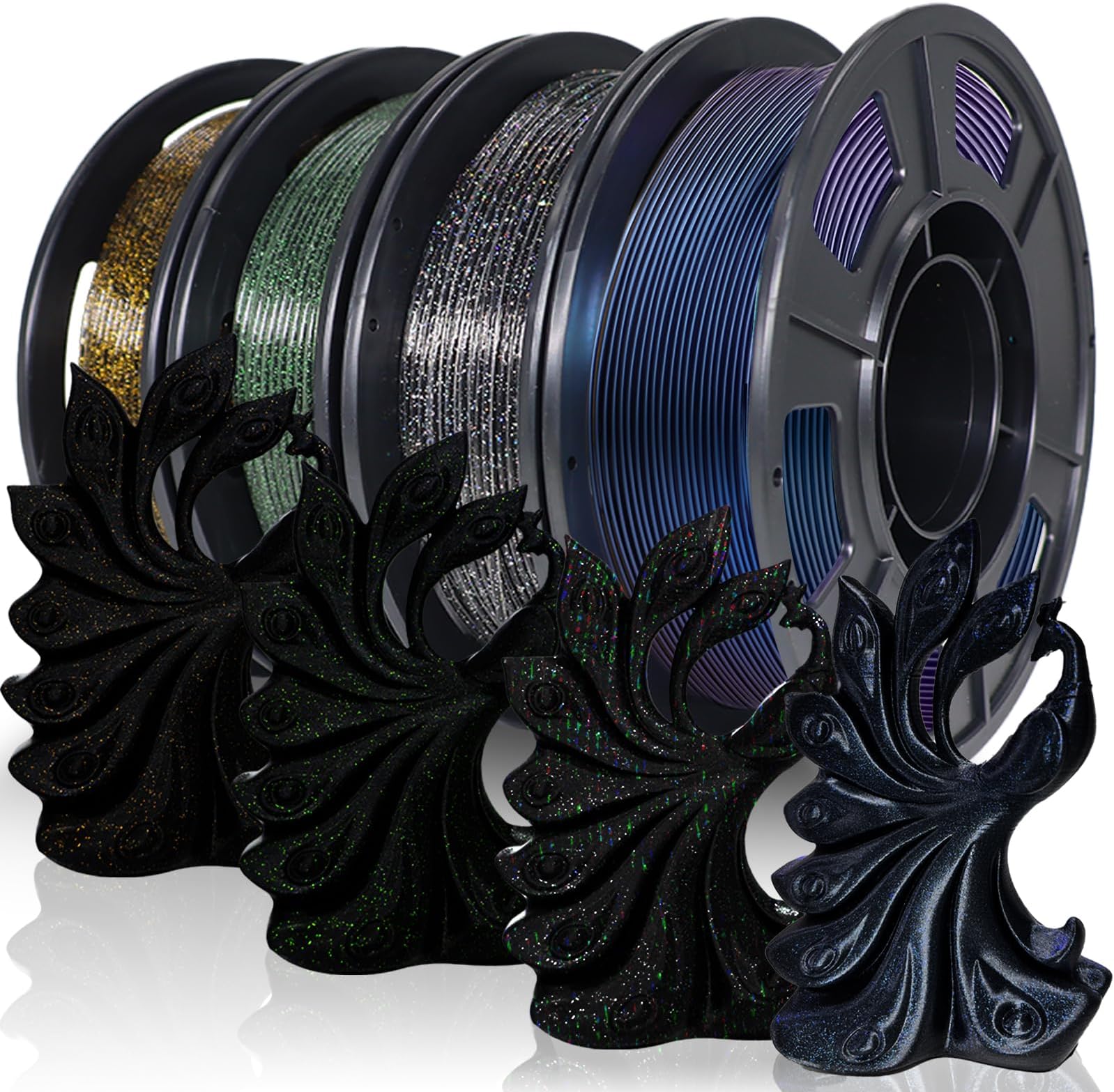 YOUSU 3D Printer Filament Bundle: 1.75mm Multicolor PLA Filament, 1Kg, 250g*4 Sample Pack