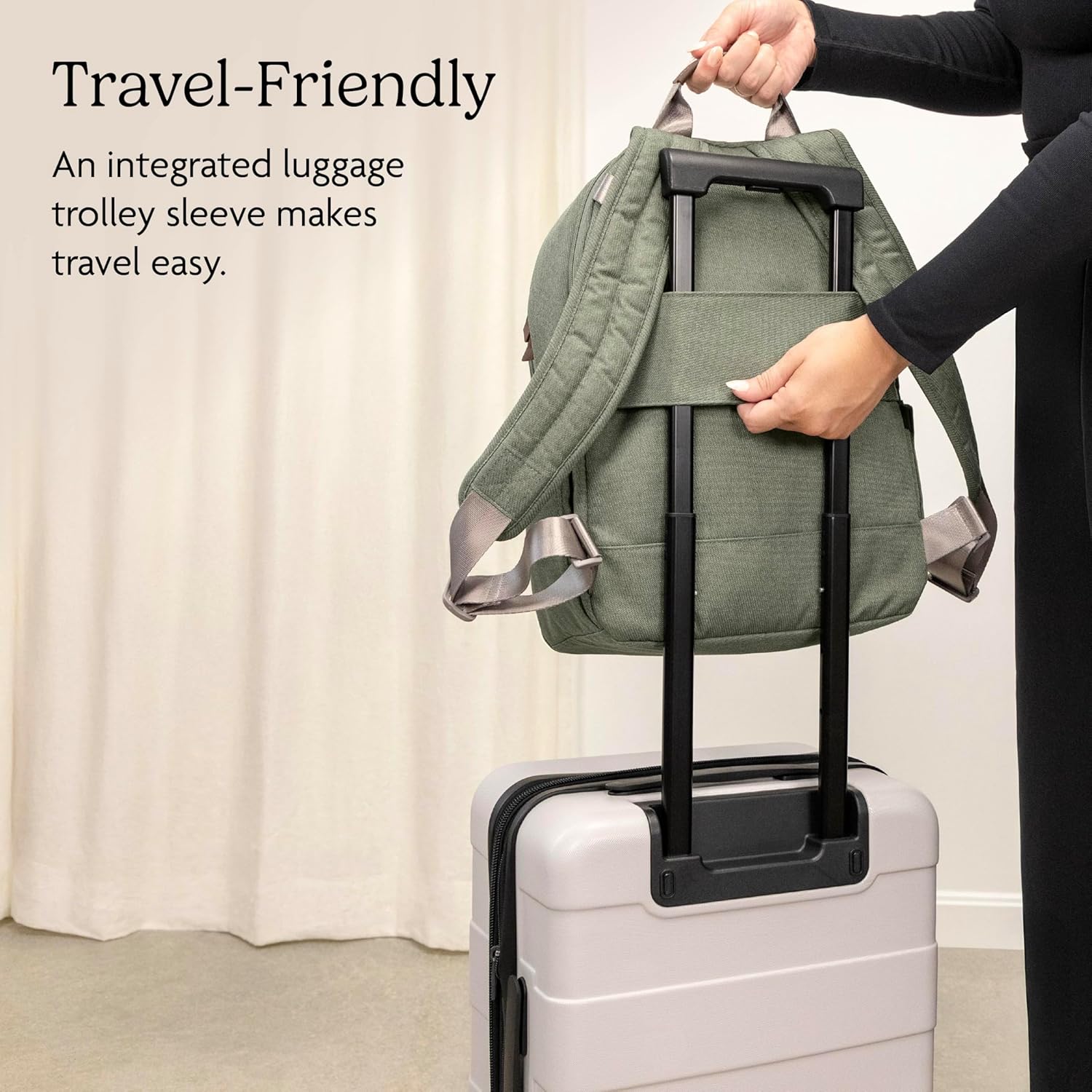 UPPAbaby Changing Backpack - Multiple Storage Compartments - Side Bottle + Laptop Pockets - Trolley Sleeve - Stroller Strap Attachment - Savannah - Pearl Gray Jacquard | Chestnut Leather