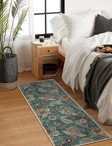 Miniatura 5 de Morebes Tapete floral para cocina, alfombra antideslizante de 2 x 5, lavable, alfombra de lavandería con estampado de cachemira envejecida, alfombra