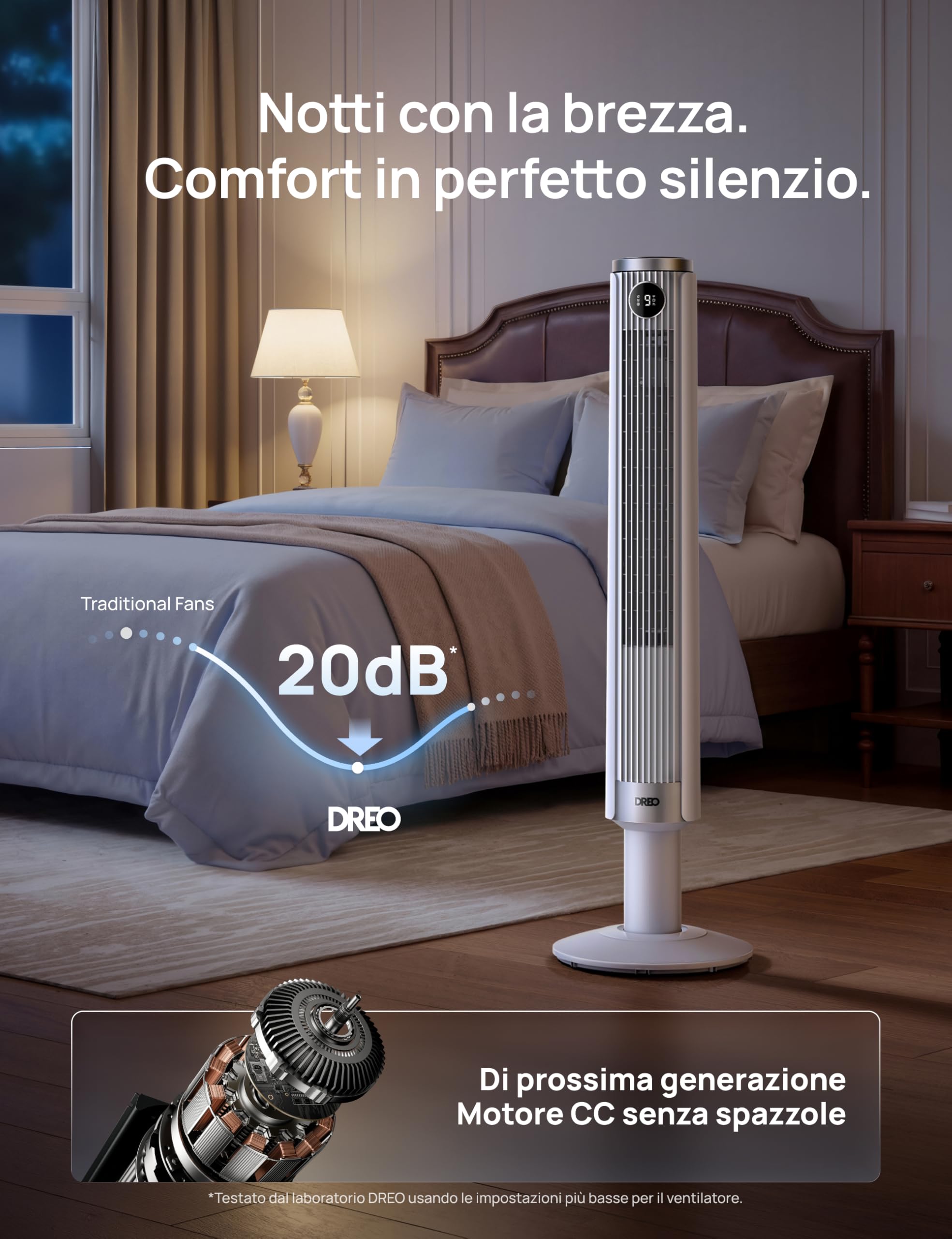 DREO Ventilatore a Torre Smart 554S, Ventilatore a Torre Regolabile 102–114cm per Camera, 8.4 m/s, Oscillazione 90°, Silenzioso 20 dB Dormire, 9 Velocità, 4 Modalità, Timer 12 h per Casa e Ufficio