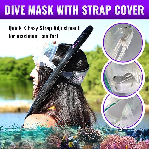 Miniatura 5 de Máscara de buceo de cara ancha Ultra View de bajo volumen con cubierta de correa de neopreno