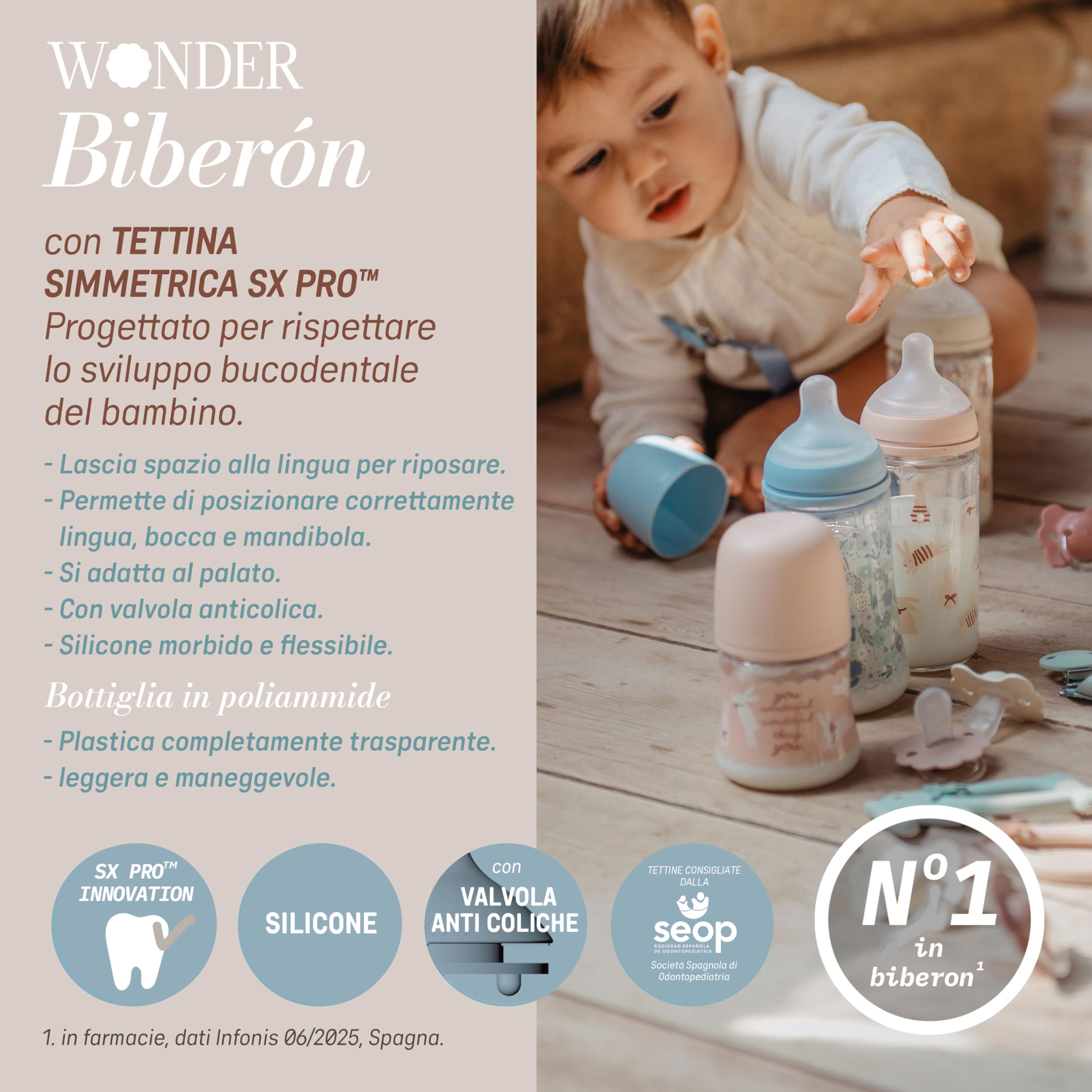 Suavinex, Confezione da 2 biberon in vetro, tettarella in silicone SX Pro con valvola anticoliche, biberon da 120 ml a flusso lento (S) + biberon da 240 ml a flusso medio (M), +0 mesi, Wonder Rosa