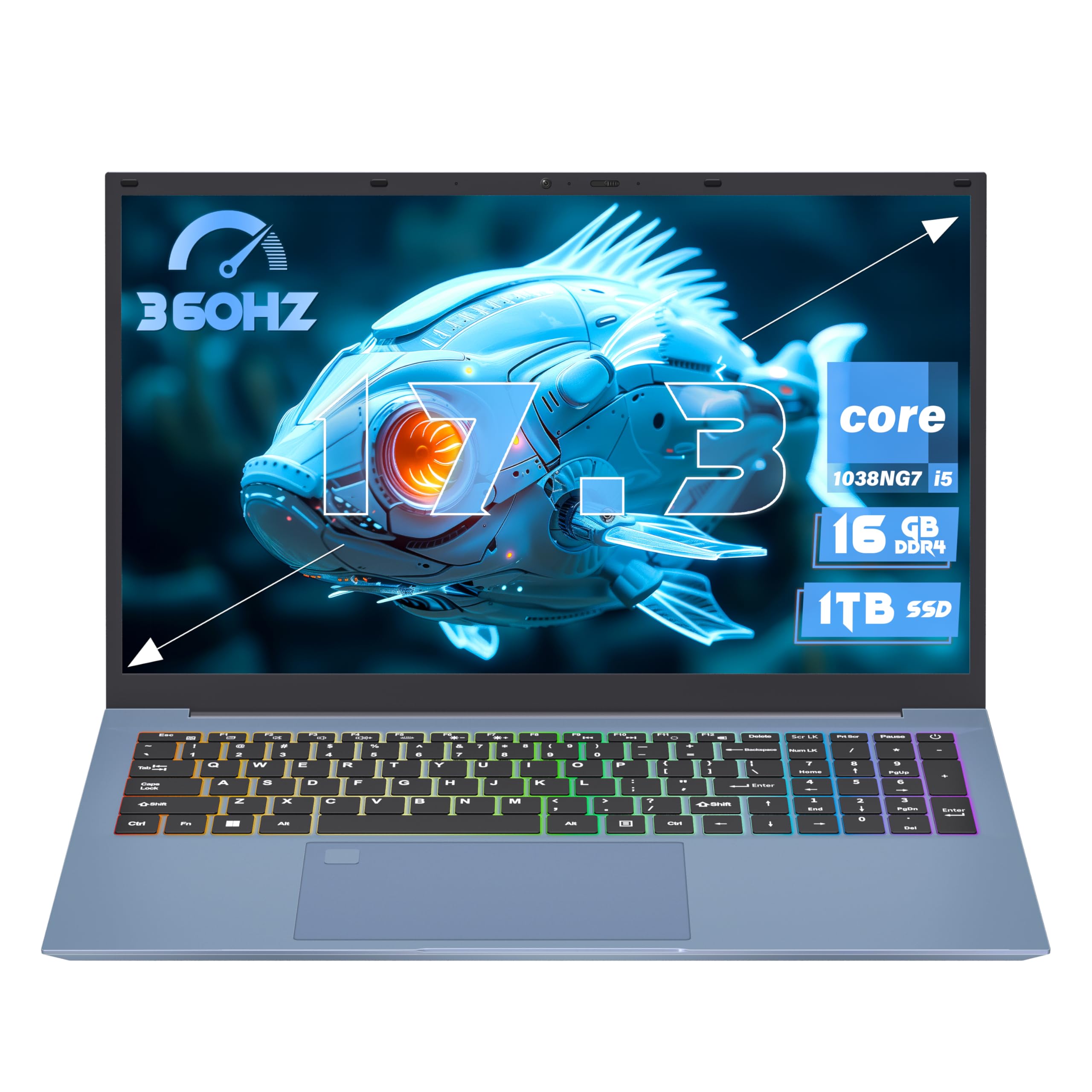 17.3" FHD Laptop, 4-Cores Core i5-1038NG7(Up to 3.8GHz), 16GB RAM 1TB SSD Traditional Laptop, Win 11 Business Computer,Type-C,BT5.0,6000Mah, Wi-Fi6,HDMI,Backlit Keyboard (16G+1TB)