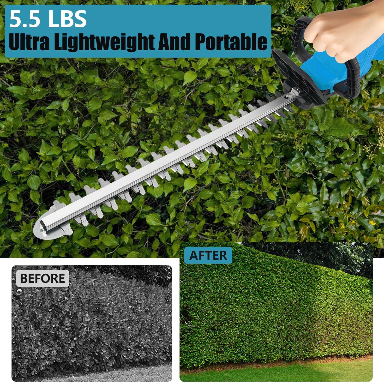 Cortasetos a Batería con Hoja 50 cm para Makita 18V (sin Batería) | Recortadora de Arbustos sin Escobillas, Cabezal Giratorio 180°, Sistema de Lubricación, Corte Máx. 16 mm