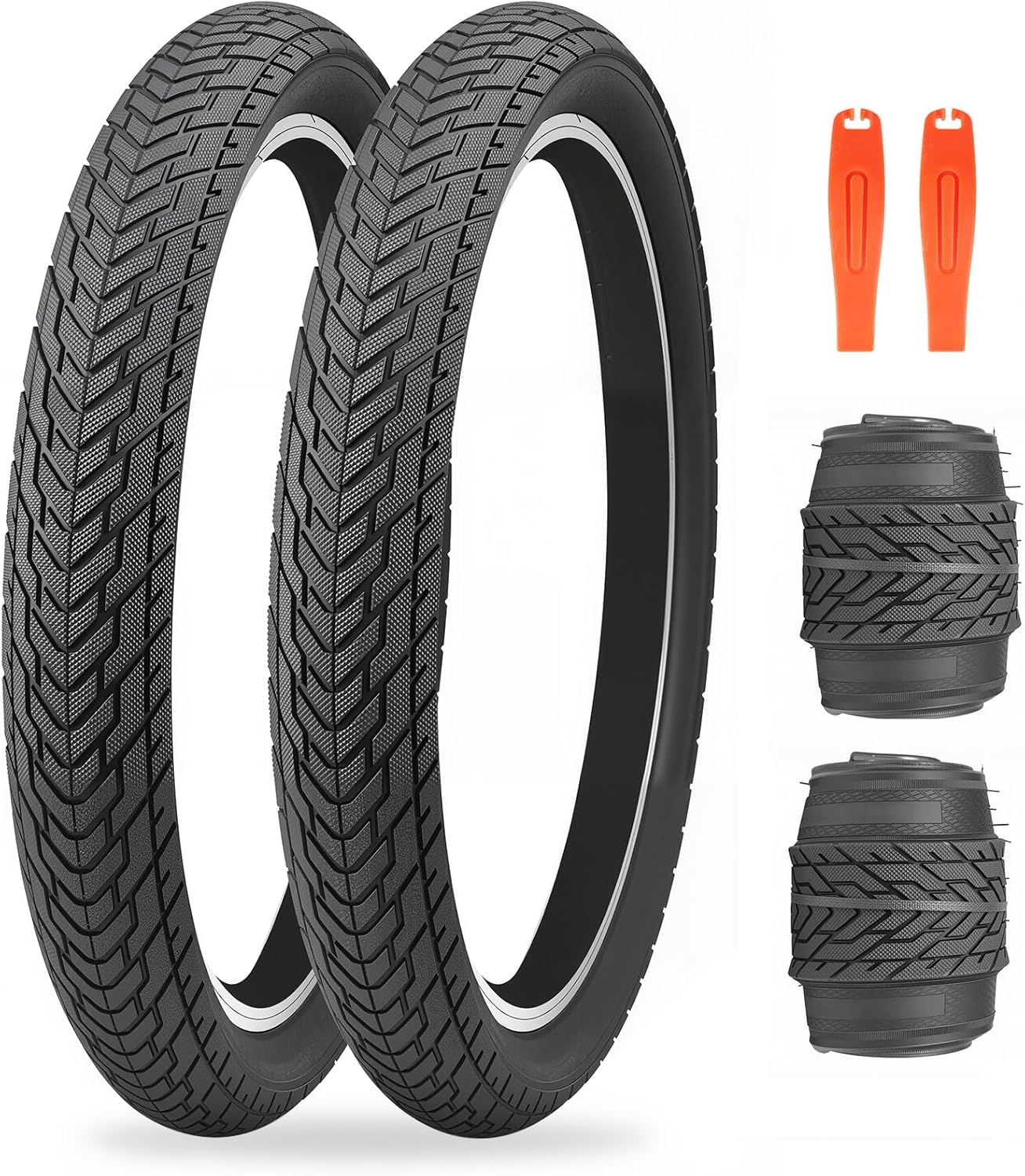 ZUKKA Set Pair of Bicycle Tyres 20 x 2.35 Inch Foldable Tyres 30 TPI Bicycle Coat 60-406 Replacement for Mountain Bike BMX Freestyle Kids Bike Cruiser Bike Folding Bike Black