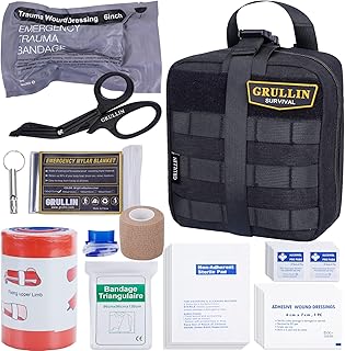 GRULLIN Survival First Aid Kit, 39 Pieces Tactical Molle EMT IFAK Pouch Emergency First Aid Survival Kits Trauma Bag Outdoor Gear for Camping Hiking Hunting Travel Car Adventures (Black)