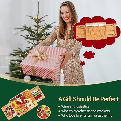 Miniatura 6 de YZS Charcuterie Board Set, Cheese Board & Knife Set with Cheese Tray, Large Bamboo Platter for Cheese & Meat - Gift for Women, Couples Wedding