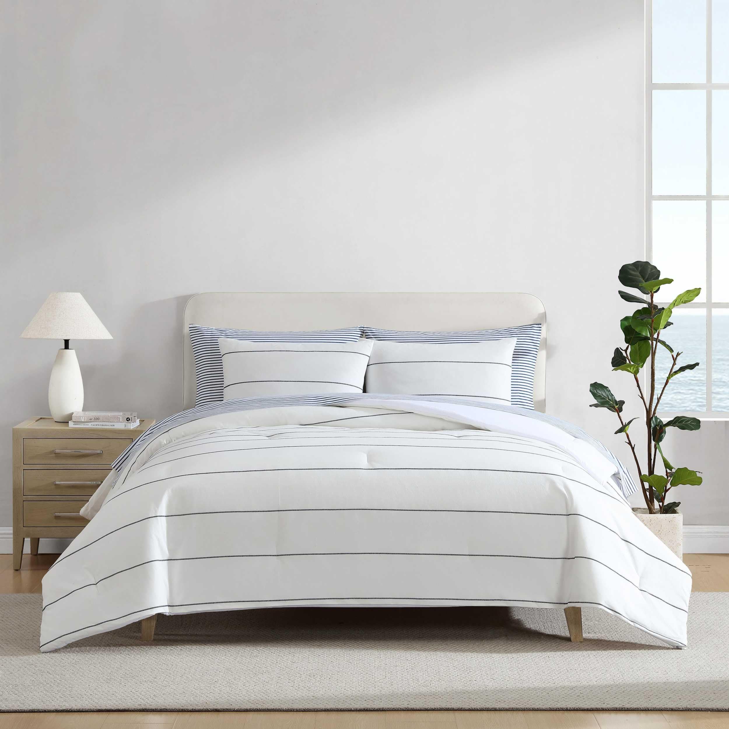 Nautica - Duvet Cover Set, Luxuriously Soft Bedding with Matching Shams, Button Closure, Contemporary Design (Naval Stripe White, King)-image-9
